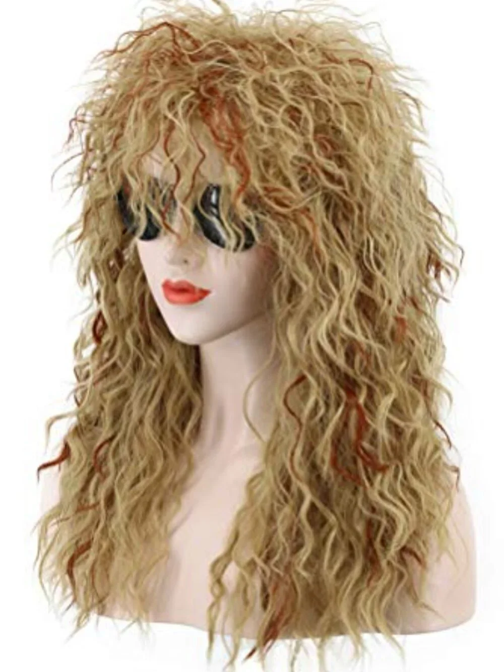 Long Curly Orange Mix Blonde 70s Heavy Metal Rocker Mullet Wig 80s Costume Anime